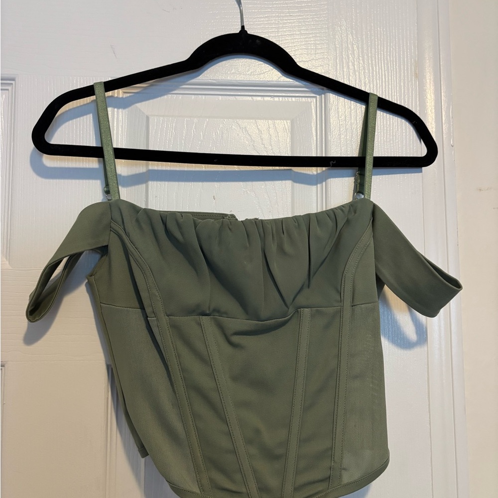 Olive Green Off-Shoulder Corset Top